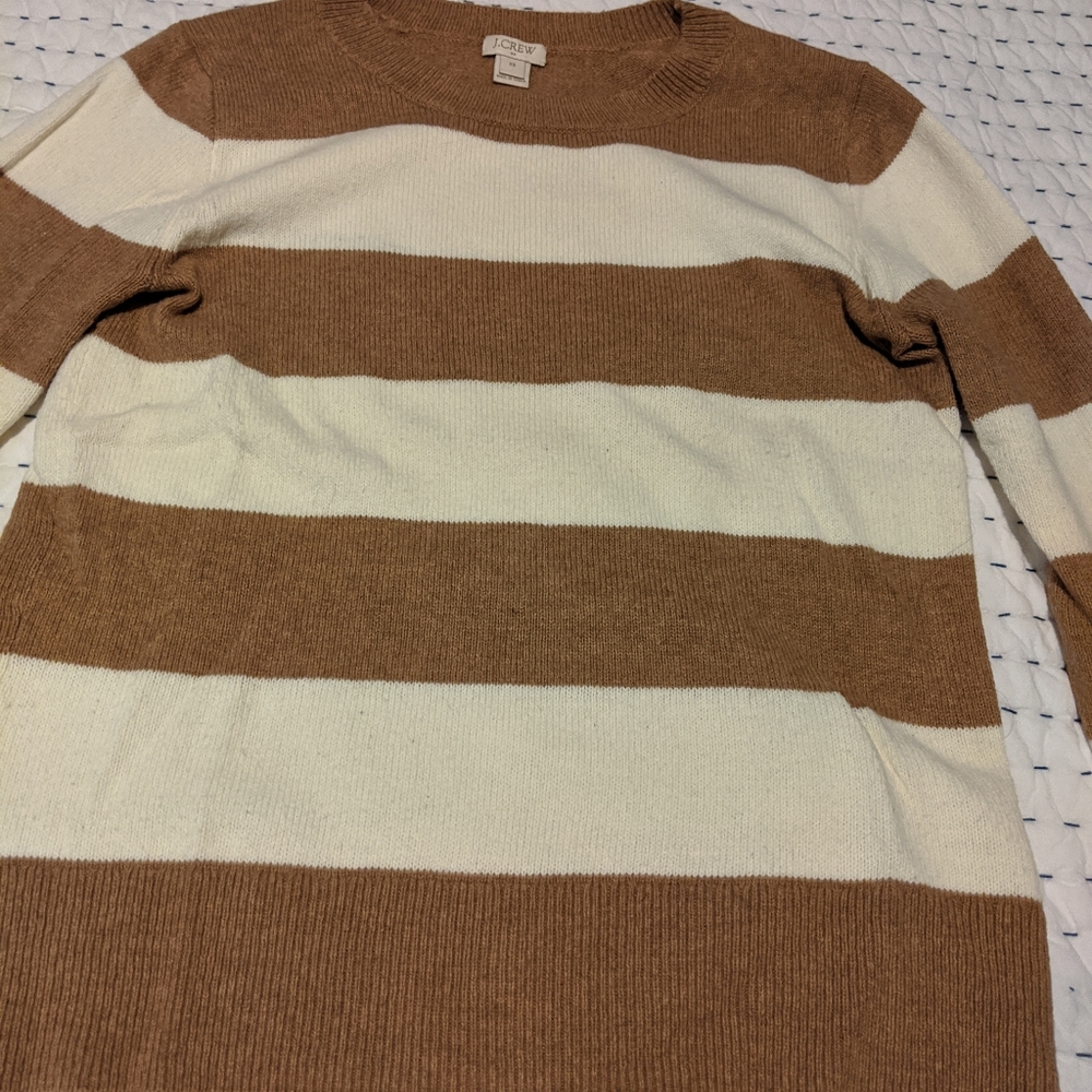 J Crew Striped Sweater XS Brown White